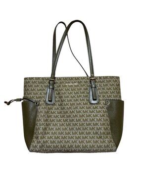 Michael Kors MK Logo Tote Olive Green Shoulder Bag Large 14”